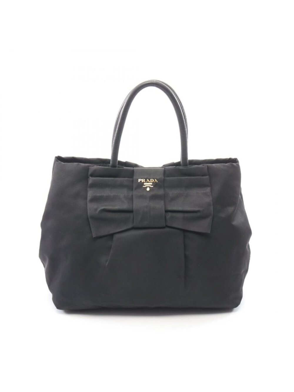 Prada Handbag Tessuto Fiocco Ribbon Black Nylon Leather Tote